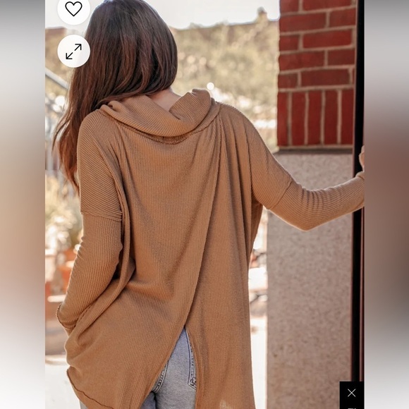 Free People Light Brown Ribbed Knit Cowl Neck Tunic Top Size Small - Picture 4 of 13